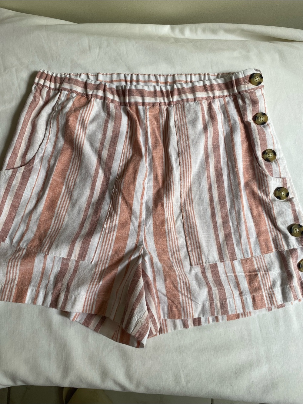 Derek Heart Pink and White Striped Button-Trim Shorts